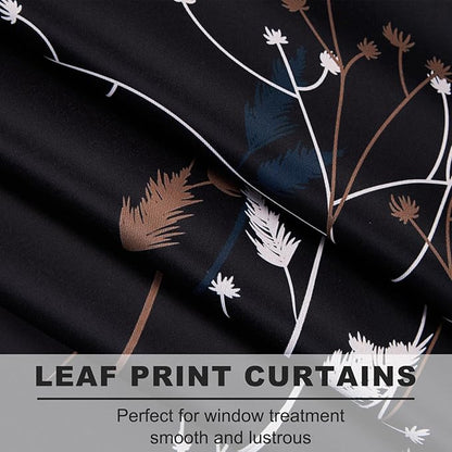 Black Leaves Blackout Curtains 84 Inches, Room Darkening Curtains - Image 2