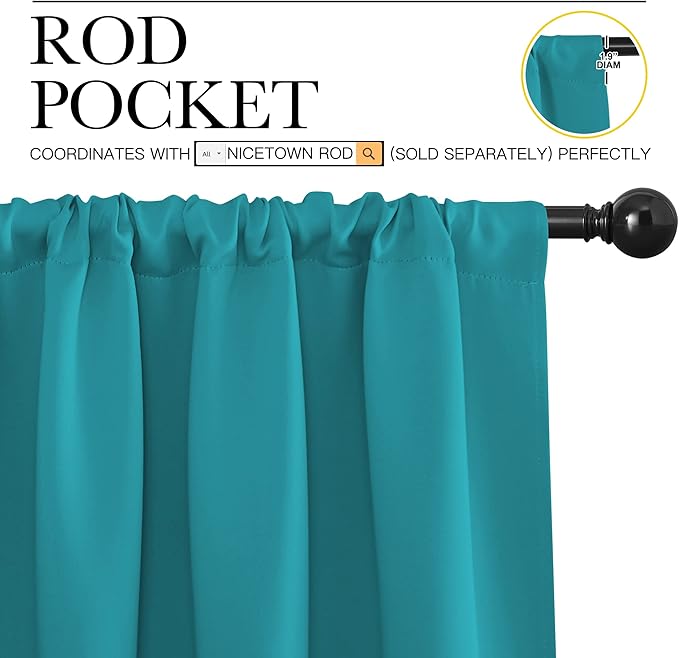NICETOWN Blackout Curtains for Bedroom, Peacock Blue, 1 Pair, 70 by 63-inch - Image 2