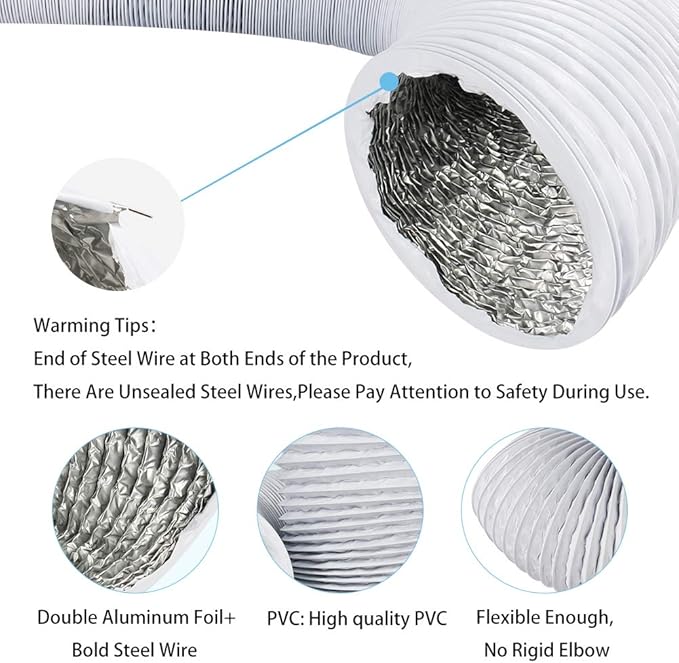 4Inch 10FT Long Flexible Aluminum Air Ducting, Heavy-Duty White 4 Layer Dryer - Image 3