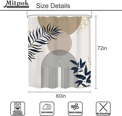 Boho Shower Curtain 60Wx72H Modern Mid Century Abstract Gold Leaves Bohemian - Image 4