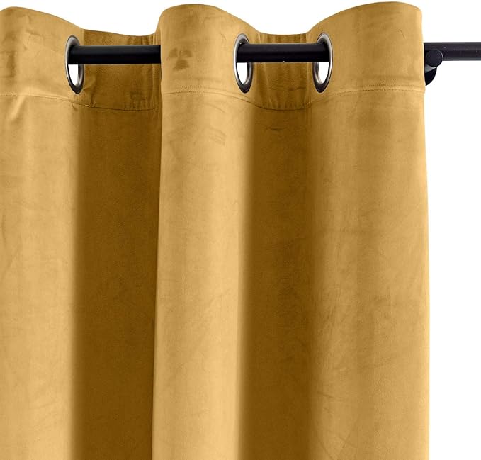 ChadMade Blackout Lined Premium Velvet Curtain Wheat 100Wx120L Inch, Eyelet - Image 2