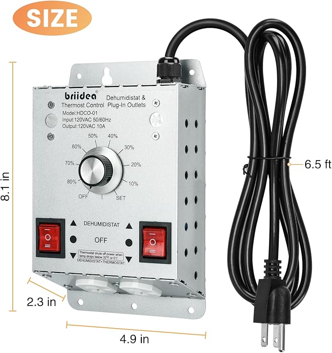 Crawl Space Humidistat Controller, Briidea Dehumidistat and Thermostat Control - Image 5