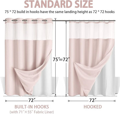 No Hook Shower Curtain and Liner Set, Blush Pink Hotel Waffle Shower Curtain - Image 6