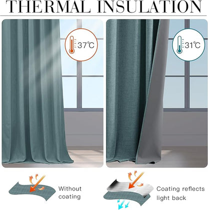 RYB HOME 100% Blackout Linen Textured Curtains 90 inches Long, Thermal - Image 4