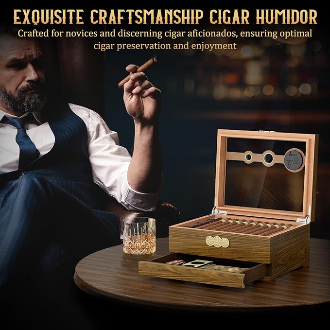 Cigar Humidor, Glass Top Desktop Cigars Case - Image 8