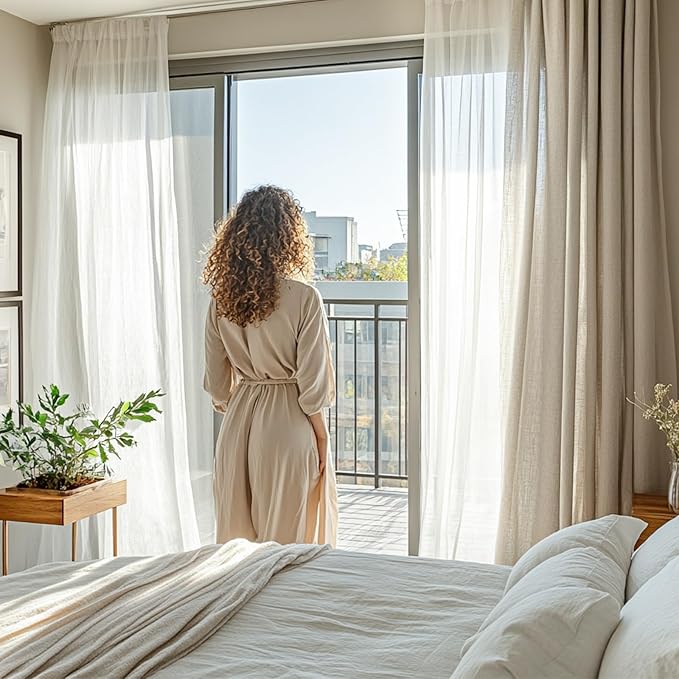 Dreaming Casa Solid Sheer Curtains 96 Inches Long Ivory Rod Pocket Voile - Image 8