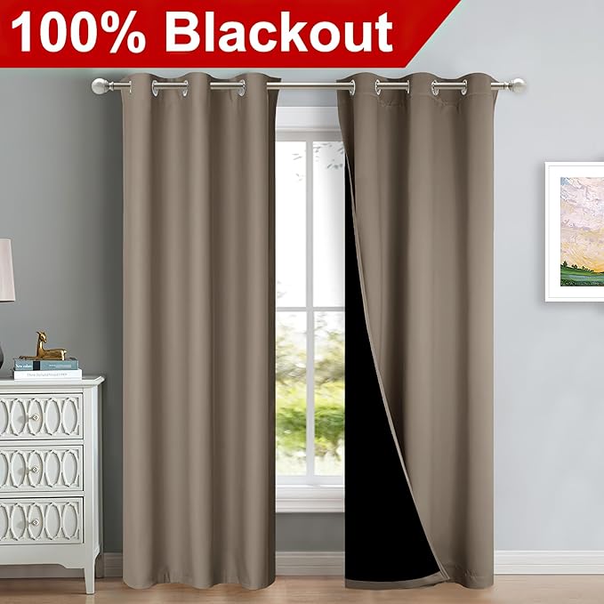 NICETOWN Taupe Full Shade Curtain Panels, Pair of Thermal Insulated & Energy - Image 2
