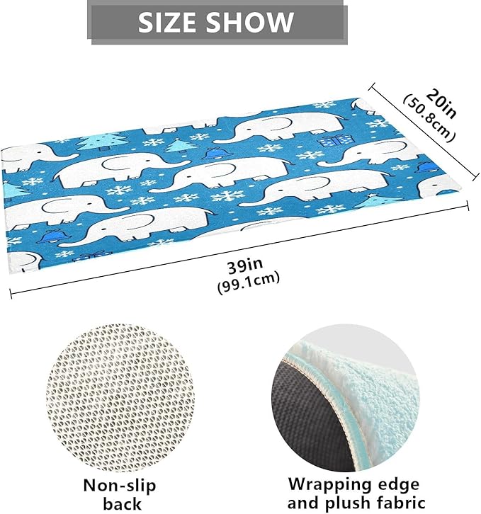 White Elephant Snowflake Blue Christmas mats Non Slip Anti-Mold Bath Rugs - Image 3