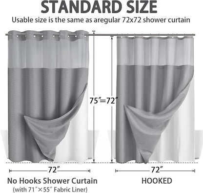 Grey Shower Curtain and Liner Set, 230GSM Waffle Weave Textured Heavy Duty - Image 6