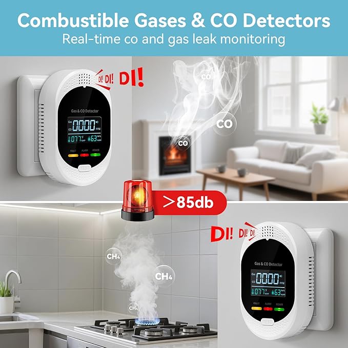 4-in-1 Carbon Monoxide Detectors, Plug in Combustible Gas Detector, Natural Gas - Image 2