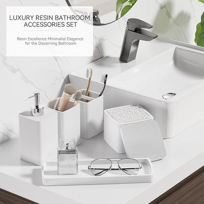White Bathroom Accessories Set 5 Pieces, Resin Toothbrush Holders Set Complete - Image 6