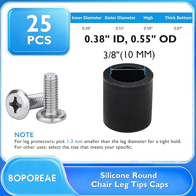25 Pcs 3/8" Round Chair Leg Tips Caps, Silicone Rubber Furniture Leg Floor - Image 9