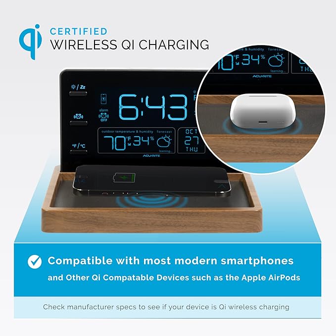 AcuRite Weather Valet with Qi-Certified Wireless Charging Pad, Auto-Dimming LCD - Image 6