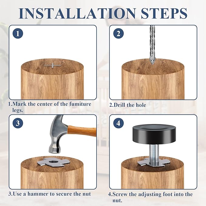 Adjustable Leveling Feet: T-Nuts & Floor Protectors, Heavy Duty Furniture - Image 8