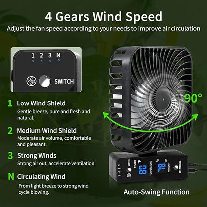 6" Grow Tent Fan with Temp & Humidity Display, Auto Temp & Humidity Control - Image 4