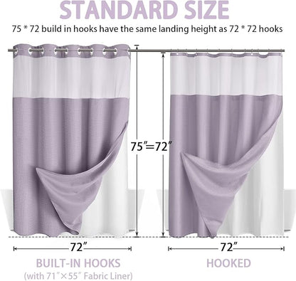 No Hook Shower Curtain and Liner Set, Lavender Hotel Waffle Shower Curtain - Image 6