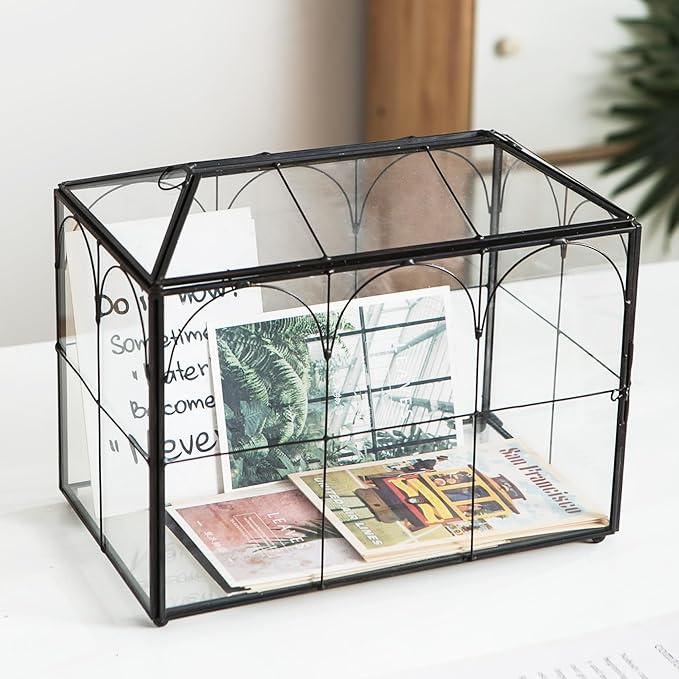 Wedding Card Box with Slot, 10.2'' Large Black Glass Card Boxes - Image 4