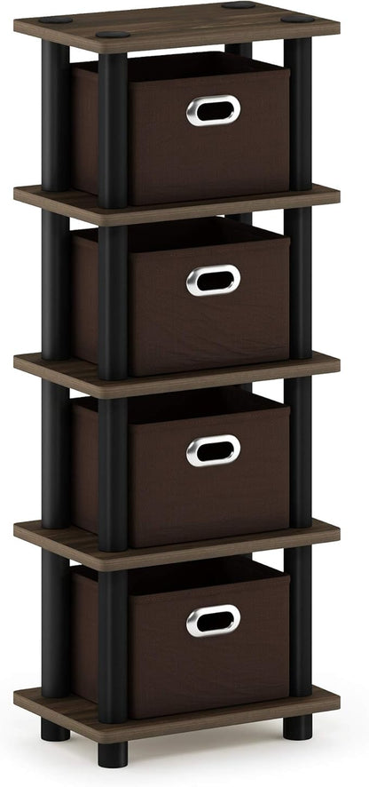 FURINNO Turn-N-Tube 4-Bins System Rack, Columbia Walnut/Black/Dark Brown by Furinno-FitsYourSpaceFitsYourBudget