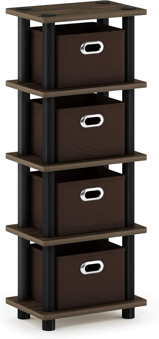 FURINNO Turn-N-Tube 4-Bins System Rack, Columbia Walnut/Black/Dark Brown by Furinno-FitsYourSpaceFitsYourBudget