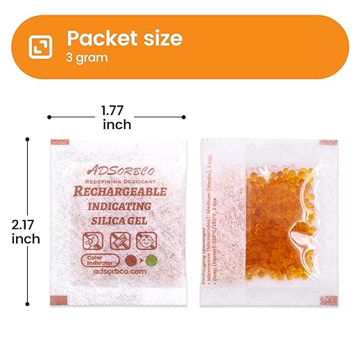 Adsorbco Rechargeable Desiccant, Indicating Silica Gel Packets, Moisture - Image 2