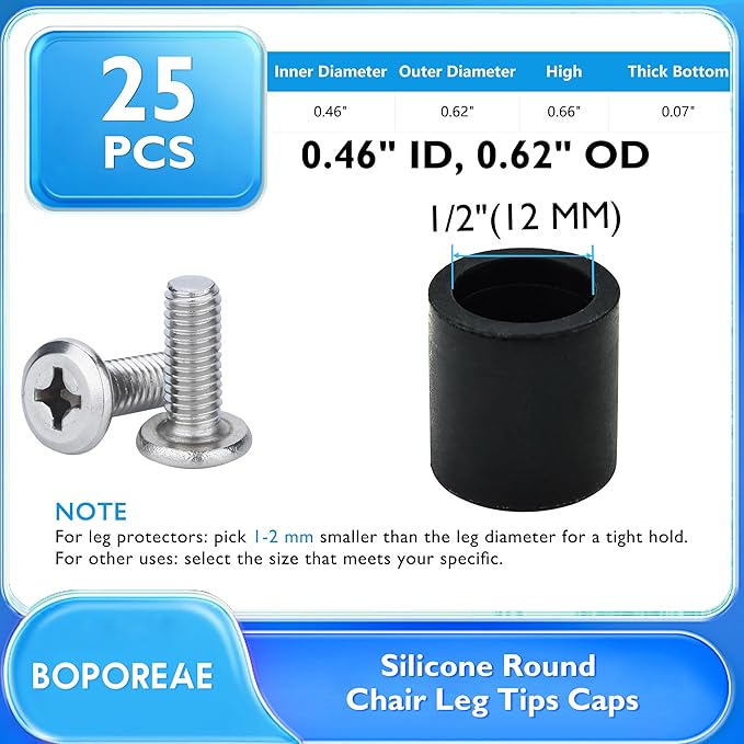 25 Pcs 1/2" Round Chair Leg Tips Caps, Silicone Rubber Furniture Leg Floor - Image 9