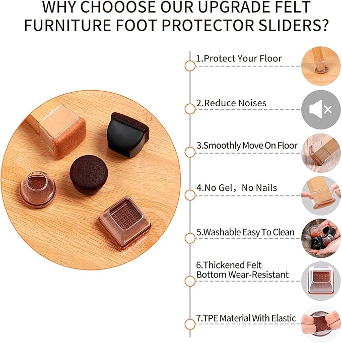 16PCS Extra Large Chair Leg Floor Protectors, Felt Furniture Pads - Image 6