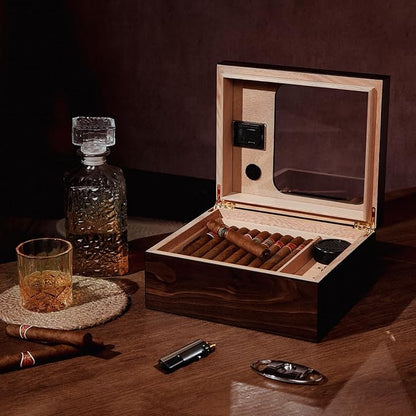 Cigar Humidor, Modern Glass Top Cedar Humidor Cigar Box - Image 8
