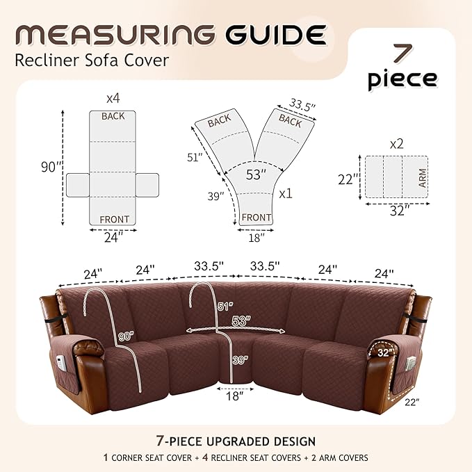 Arfntevss Waterproof Recliner Sectional Couch Covers - Image 5
