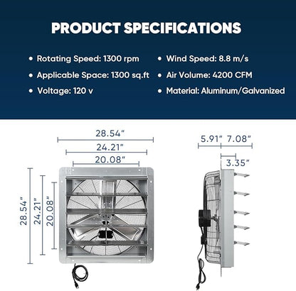 KEN BROWN 24 Inch Shutter Exhaust Fan - Image 2