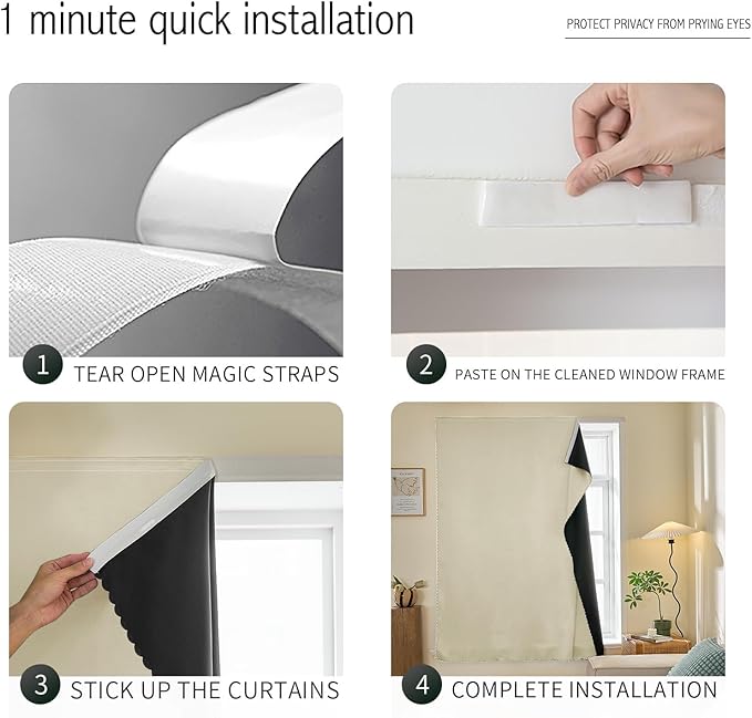 Adhesive Curtain 100% Blackout No-Drill Easy Install - Image 2