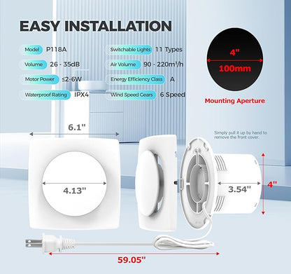 Bathroom Exhaust Fan with Light, 10 RGB Lights 3000 RPM Upgraded 2 Way 6 Speed - Image 7