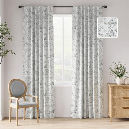 jinchan 95% Blackout Floral Curtains 84 Inches Long, Printed Flower Grey by JINCHAN