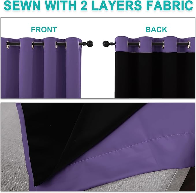 NICETOWN Lilac Purple Full Shade Curtain Panels, Pair of Energy Smart & Noise - Image 5