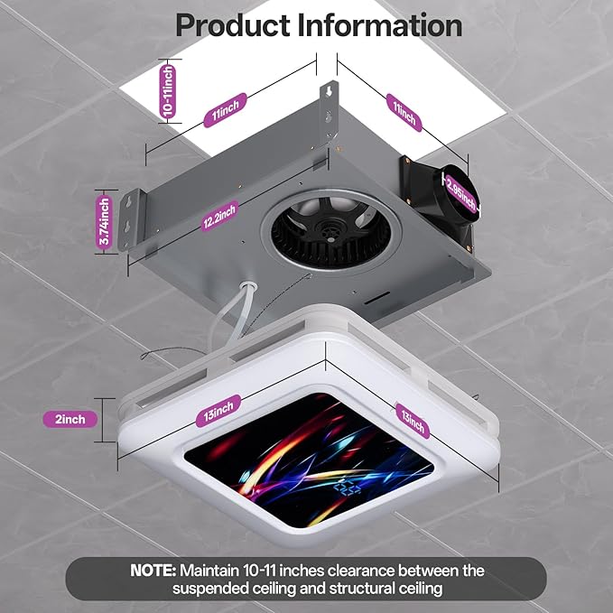 Bathroom Fan with Humidity Sensor, 230 CFM 1.0 Sone Bathroom Exhaust Fan with - Image 5