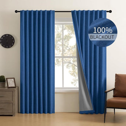 CUCRAF Linen 100% Blackout Curtains 96 Inch Length 2 Panels Set, Back Tab and by CUCRAF