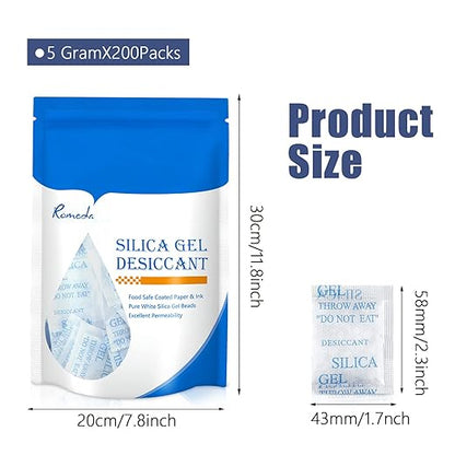 200 Pcs 5 Gram Silica Gel Packs, Transparent Desiccant, Desiccant Packets - Image 2
