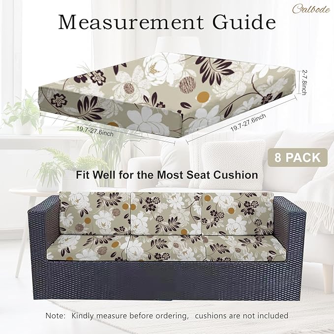 8 Pcs Waterproof Patio Cushion Covers, Floral Printed Stretch Outdoor Sofa Cover - Image 2