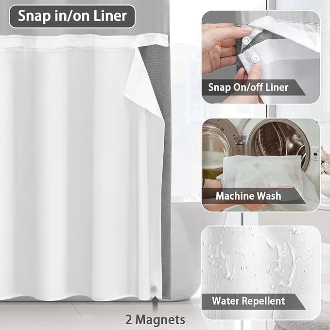 No Hook Shower Curtain and Liner Set - Image 4