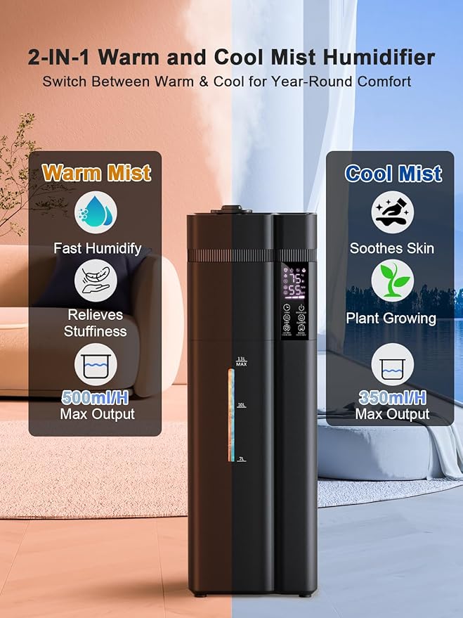 13L/3.4Gal Humidifiers for Bedroom, Ultrasonic Warm & Cool Mist Humidifier - Image 2