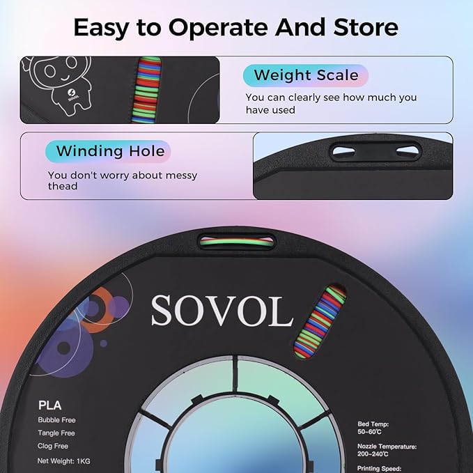 Sovol Matte PLA Filament Rotated Tri Color Co-Extrusion 1.75mm, Fast Change 3D - Image 6