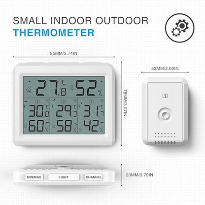 AMIR Indoor Outdoor Thermometer, 3 Channels Digital Hygrometer Thermometer - Image 2