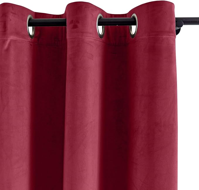 ChadMade Extra Long Blackout Lined Premium Velvet Curtain Burgundy Red 72Wx120L - Image 2