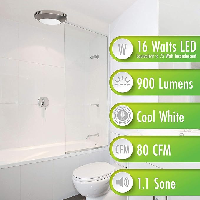 Homewerks 7117-01-BN Bathroom Integrated LED Light Ceiling Mount Exhaust - Image 6
