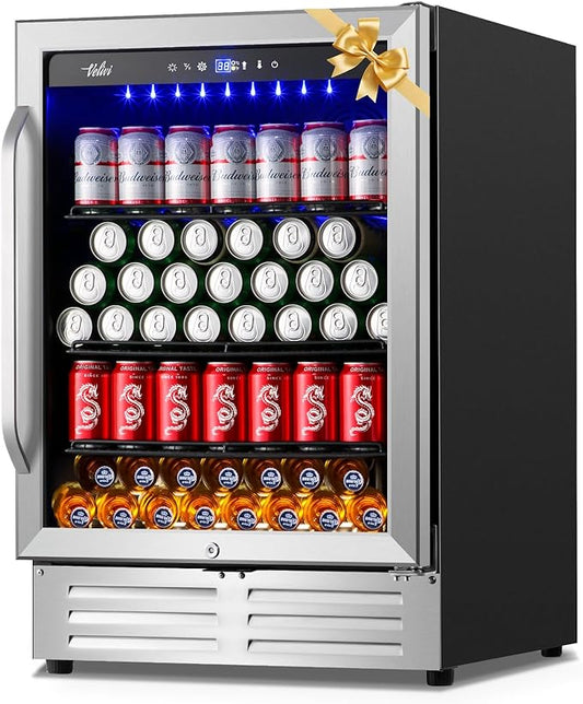 24 Inch Beverage Refrigerator Cooler, 210 Cans Wide Beverage and Beer Fridge by Velieta-SpecialistinFridge