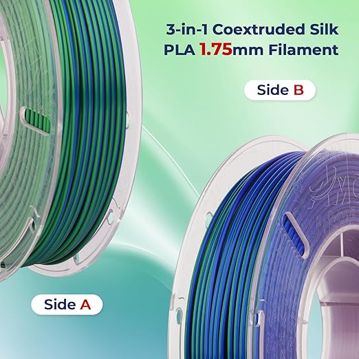 AMOLEN Silk PLA Filament 1.75mm, Triple Colors 3D Printer Filament Bundle - Image 3