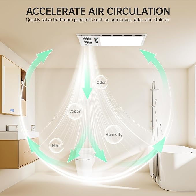 Bathroom Fan with Light and 1800W Heater, 160 CFM Ventilation, Remote Control - Image 6