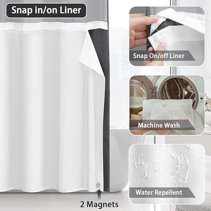 No Hook Shower Curtain and Liner Set, Dark Grey Hotel Waffle Shower Curtain - Image 4