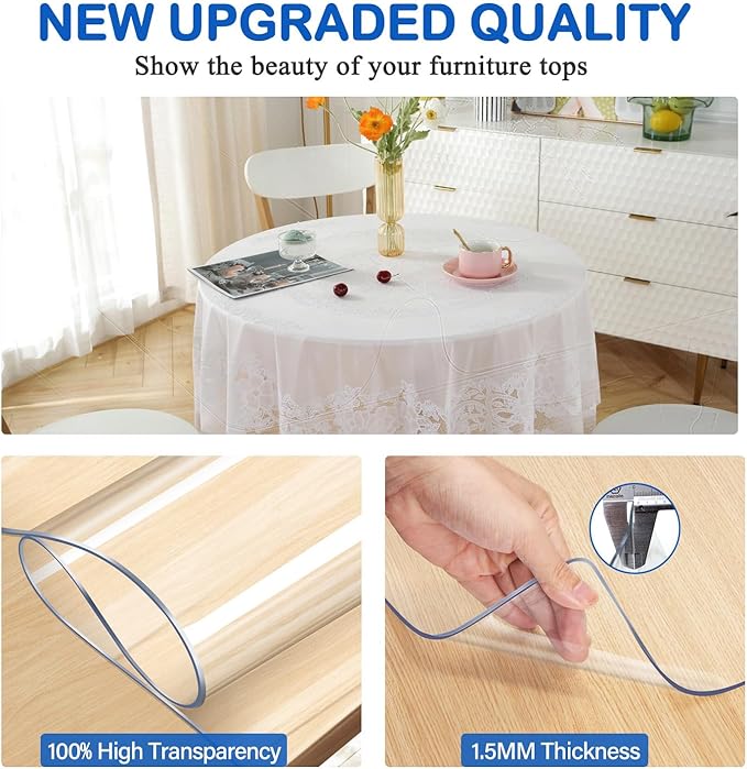 46 Inch Dia Round Clear Table Protector Tablelcloth Cover Vinyl Desk Pad Mat - Image 2