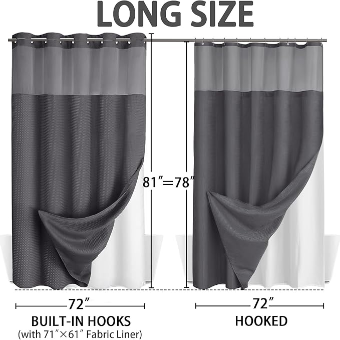 No Hook Shower Curtain and Liner Set, Dark Grey Hotel Waffle Shower Curtain - Image 6