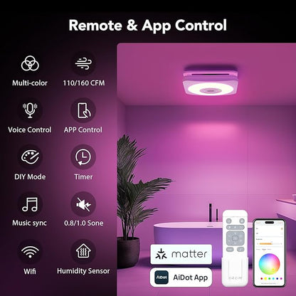 OREiN 4-in-1 Matter Smart Bathroom Exhaust Fan - Image 4